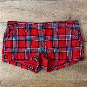 Y2K Hollister Size 3 / 26 Plaid Checkered Wool Blend Mini Shorts Red Blue Baddie